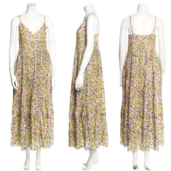 Nicholas Susan Pleated Floral Print A-Line Sleeveless Linen Maxi Cocktail Dress - Picture 10 of 15